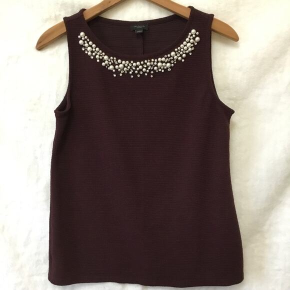 Ann Taylor Plum Pearls Detailed Neckline Tank Top - Picture 9 of 9